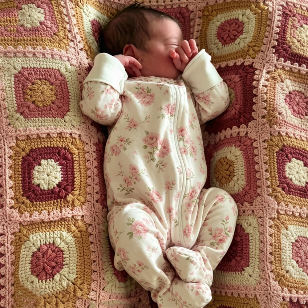 Elegant Floral Print Zipper Long Sleeve Baby Jumpsuit