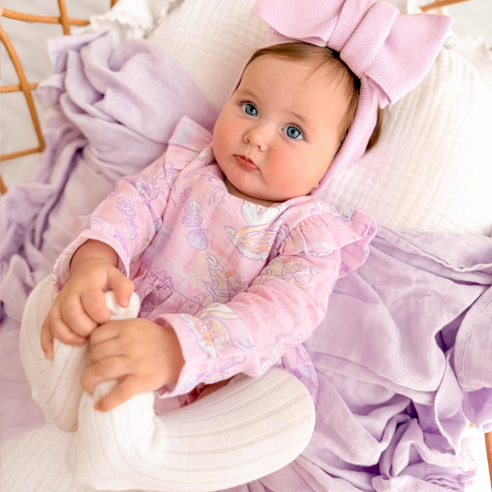 Whimsical Swan and Floral Printed Long Sleeve Baby Romper