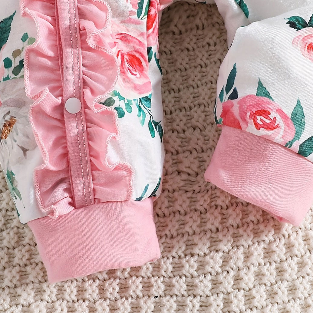 2PCS Bubbly Floral Print Short Sleeve Baby Girl Jumpsuit