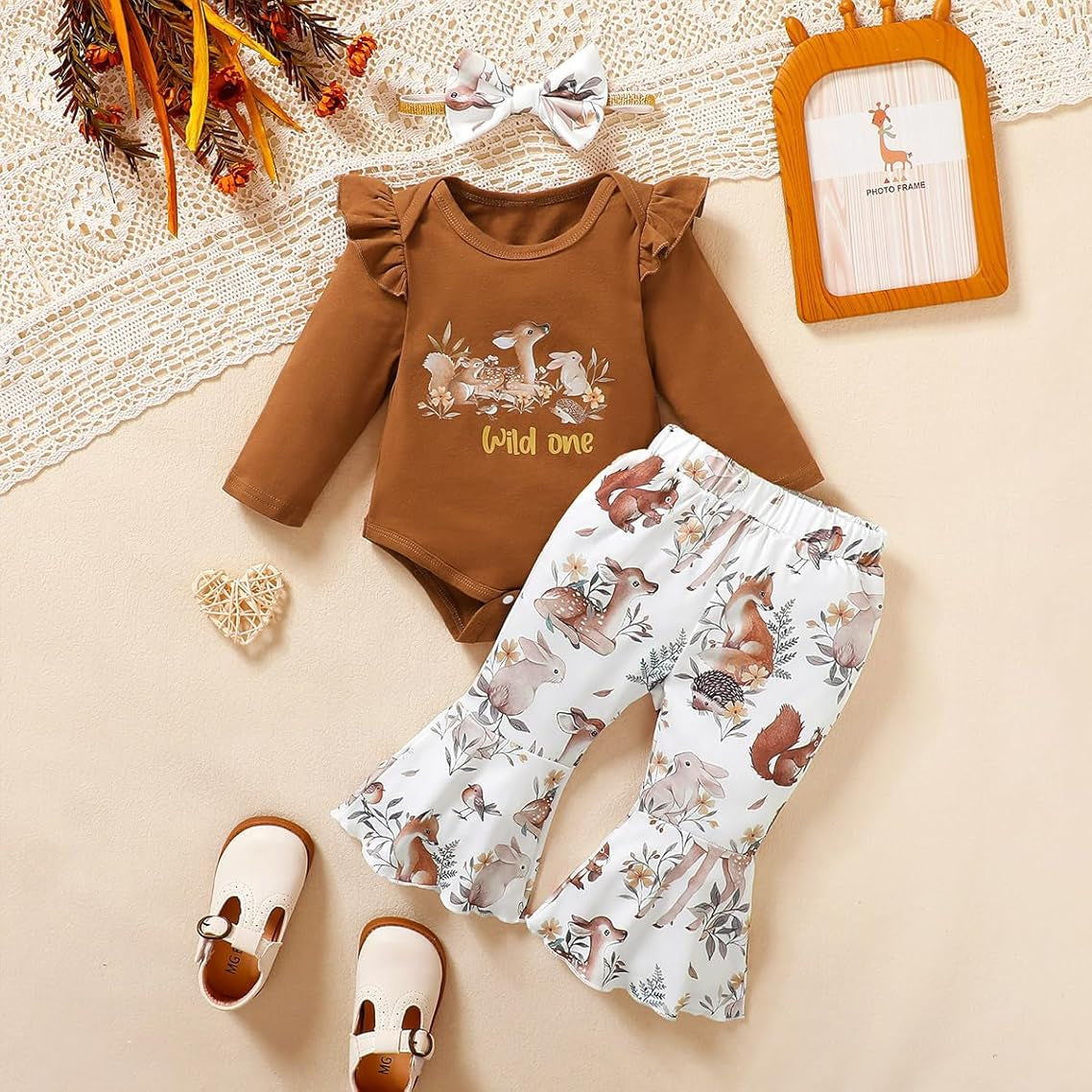 3PCS Lovely Deer Printed Long Sleeve Baby Set