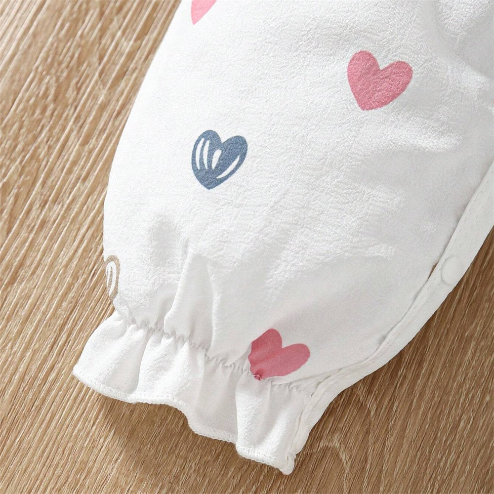 2PCS Lovely Allover Heart Printed Long Sleeve Jumpsuit