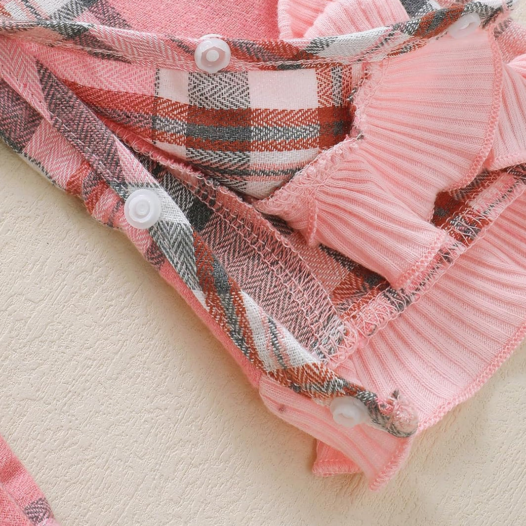 2PCS Home Is Where Your Mom Is Letter Plaid Printed Baby Jumpsuit