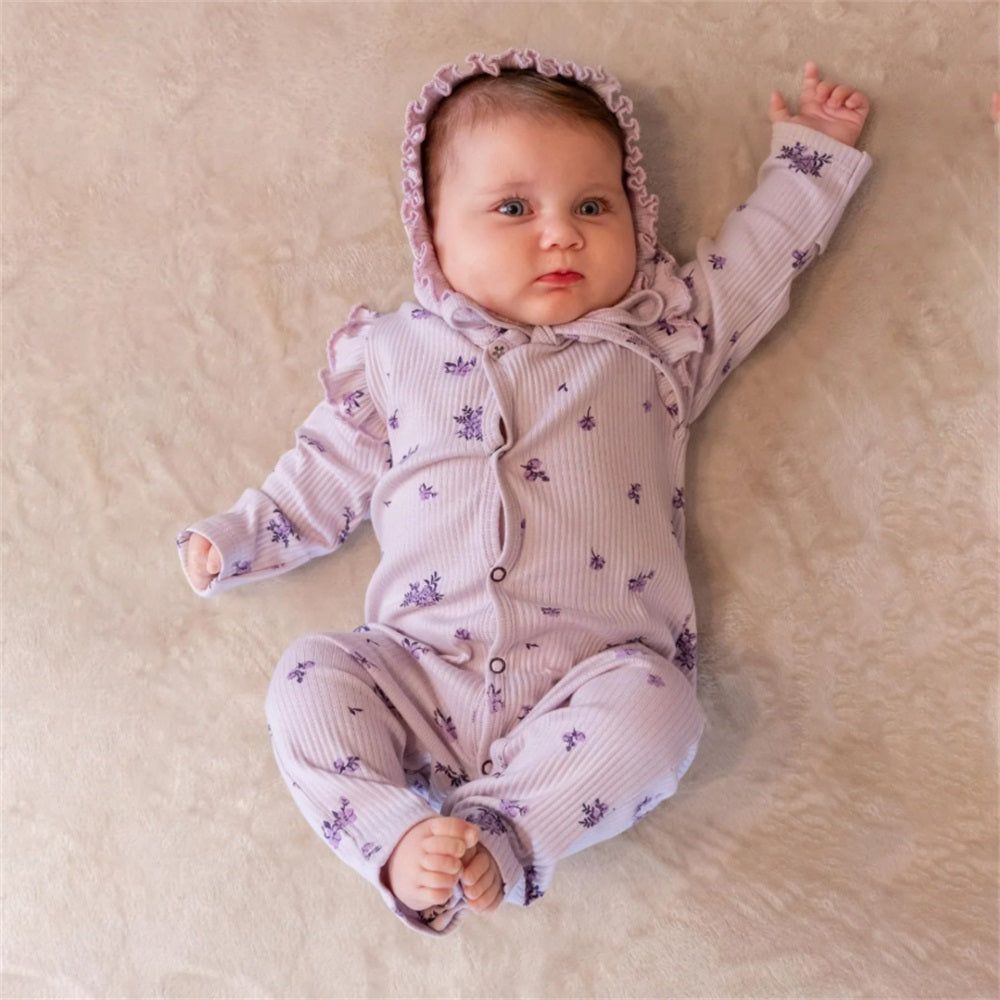 Floral Bundle Print Rib Long Sleeve Baby Jumpsuit