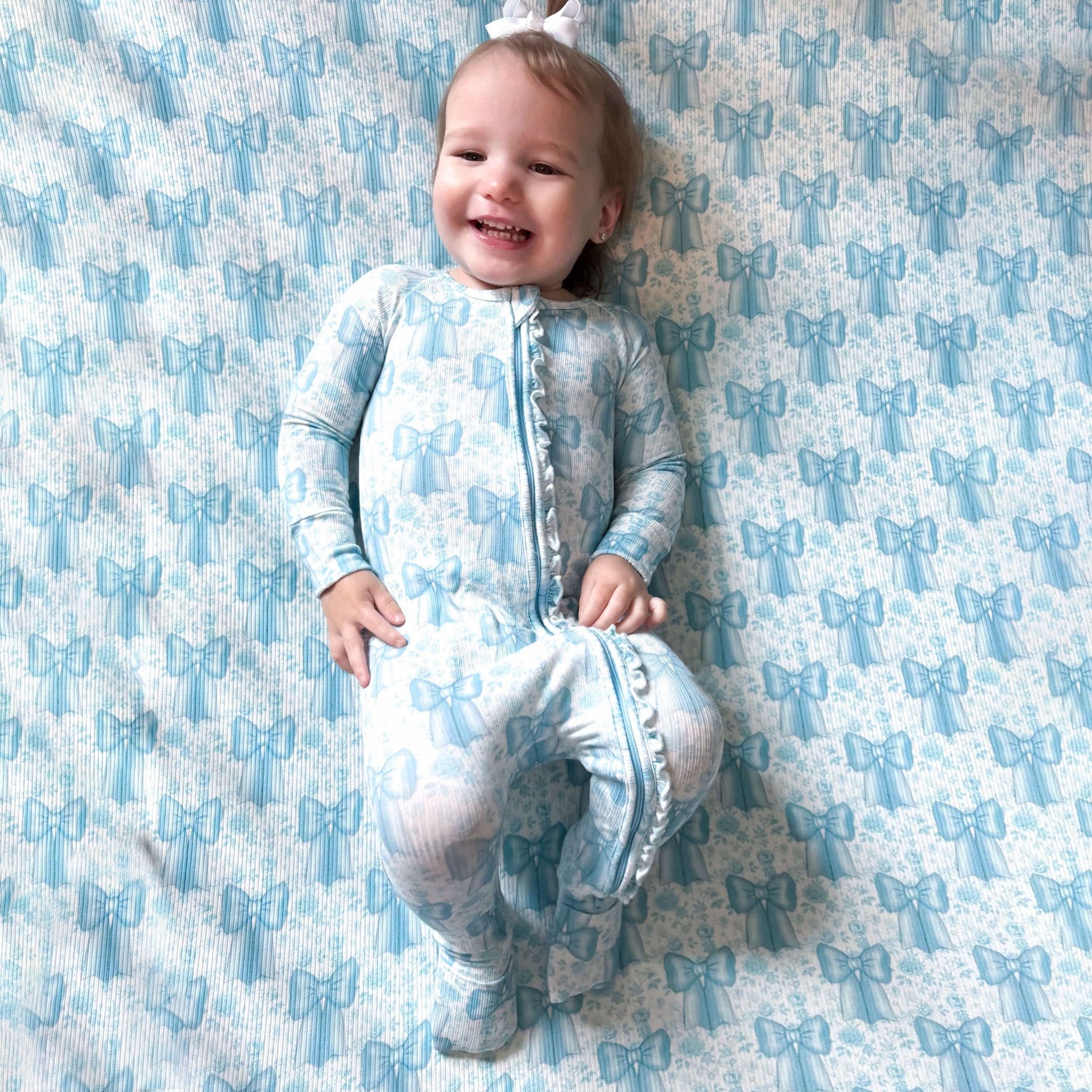 Pretty Bow Printed Long Sleeve Baby Jumpsuit