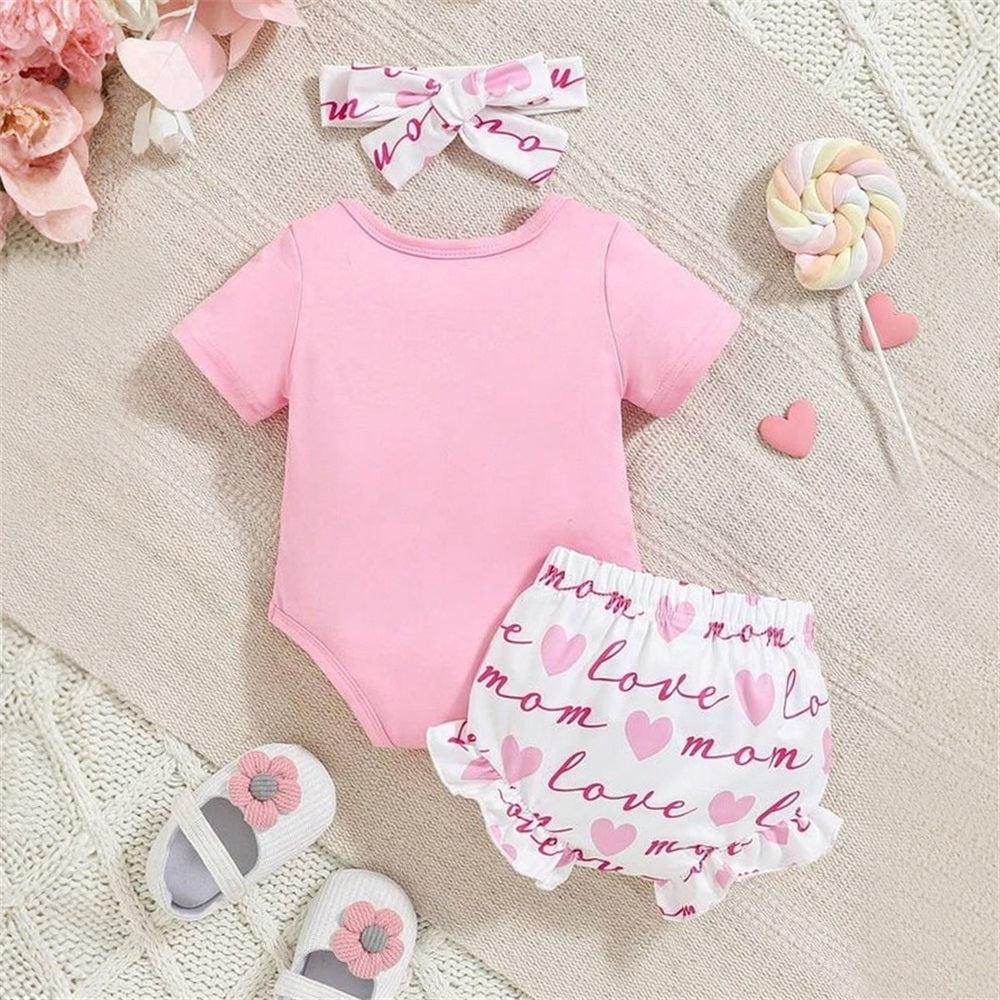 3PCS My 1st Mother's Day Letter Printed Short Sleeve Baby Set