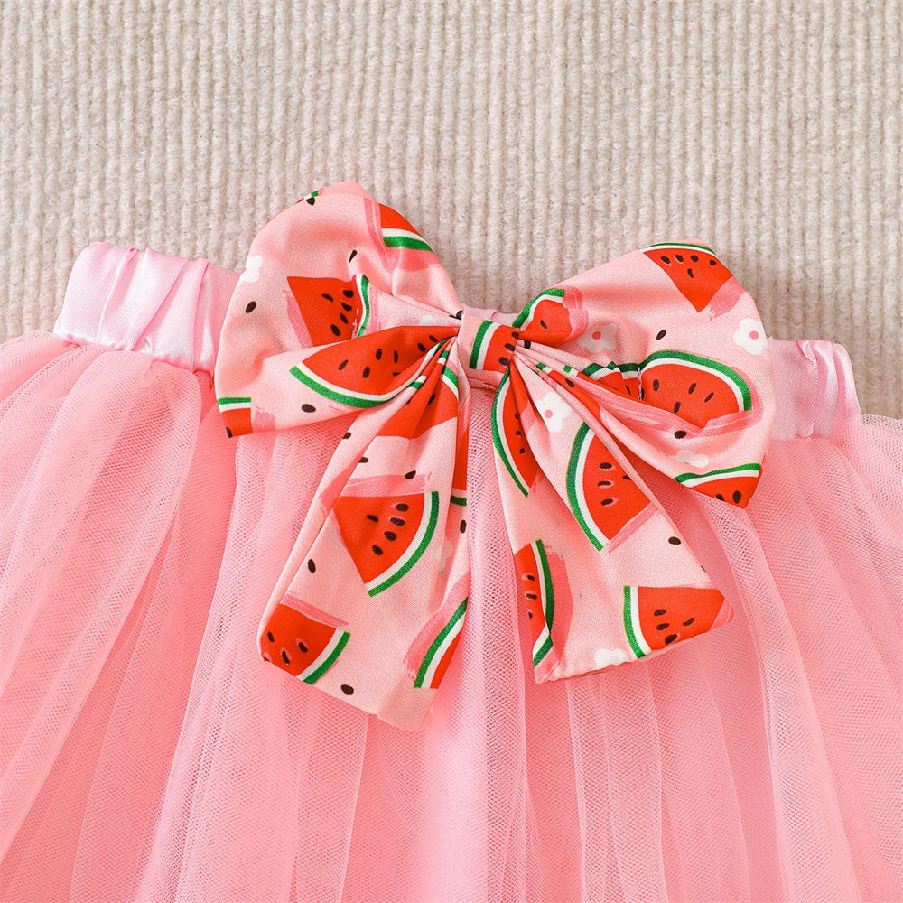 3PCS One in A Melon Letter Print Short Sleeve Baby Skirt Set