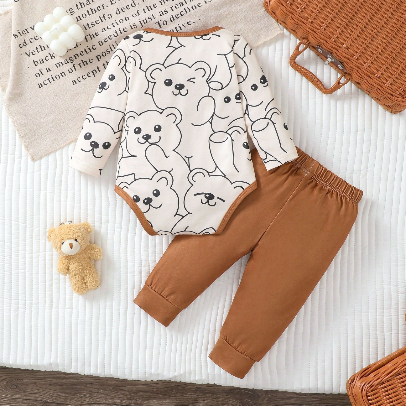 2PCS Comfy Bear Printed Long Sleeve Baby Boy Set