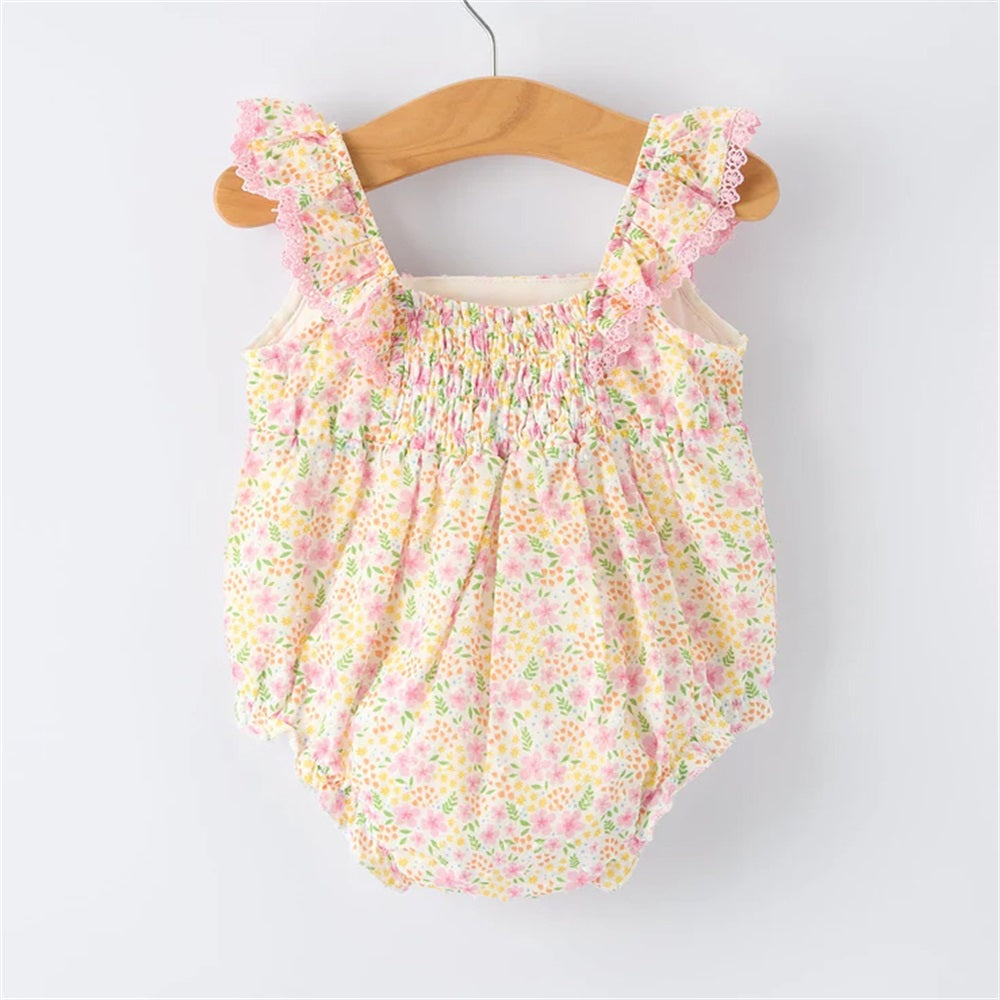 Summer Casual Floral Printed Fly Sleeve Baby Romper
