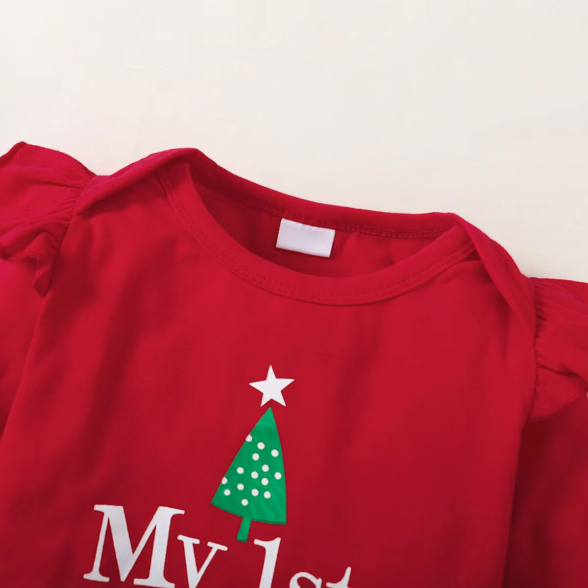 3PCS Sweet My 1st Christmas Letter Plaid Print Baby Girl Set
