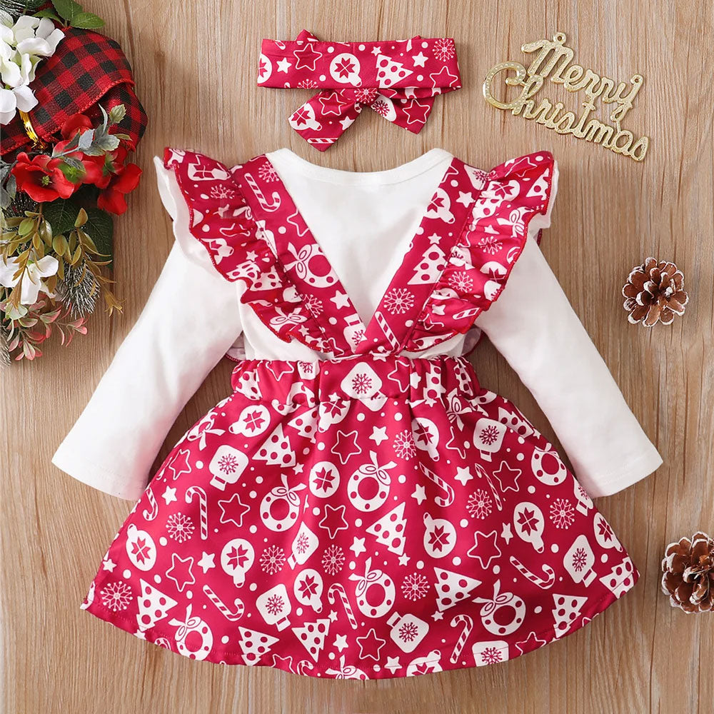 3PCS Merry Christmas Letter Reindeer Print Long Sleeve Baby Set