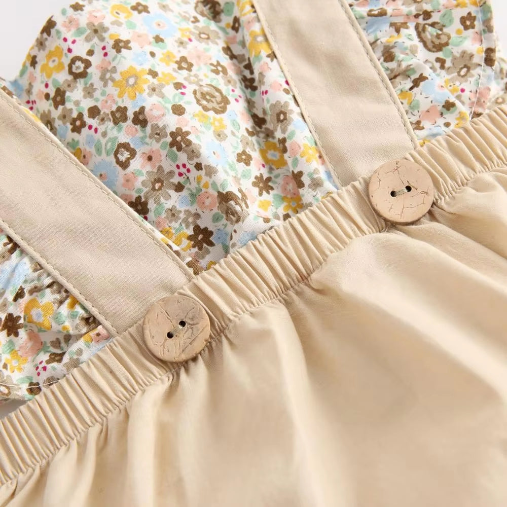2PCS Grace Floral Print Flutter Sleeve Baby Girl Romper