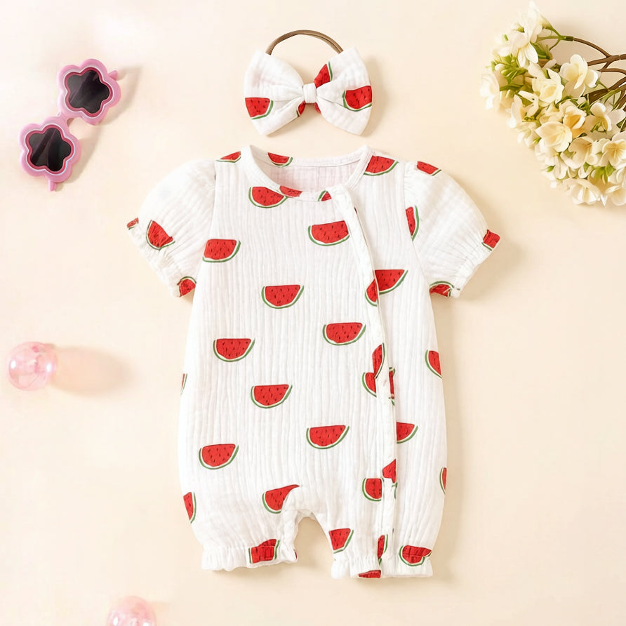 2PCS Cute Watermelon Print Short Sleeve Baby Jumpsuit