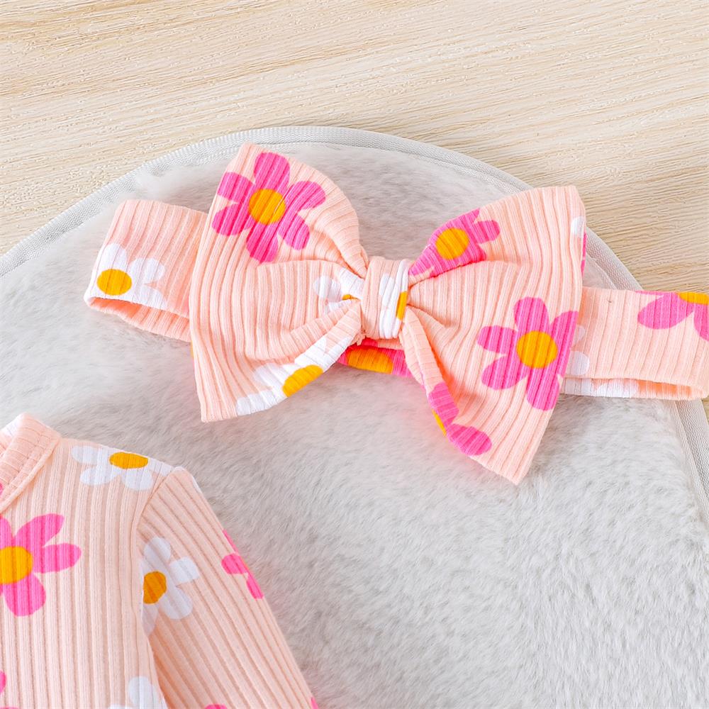 2PCS Cute Floral Print Long Sleeve Baby Jumpsuit