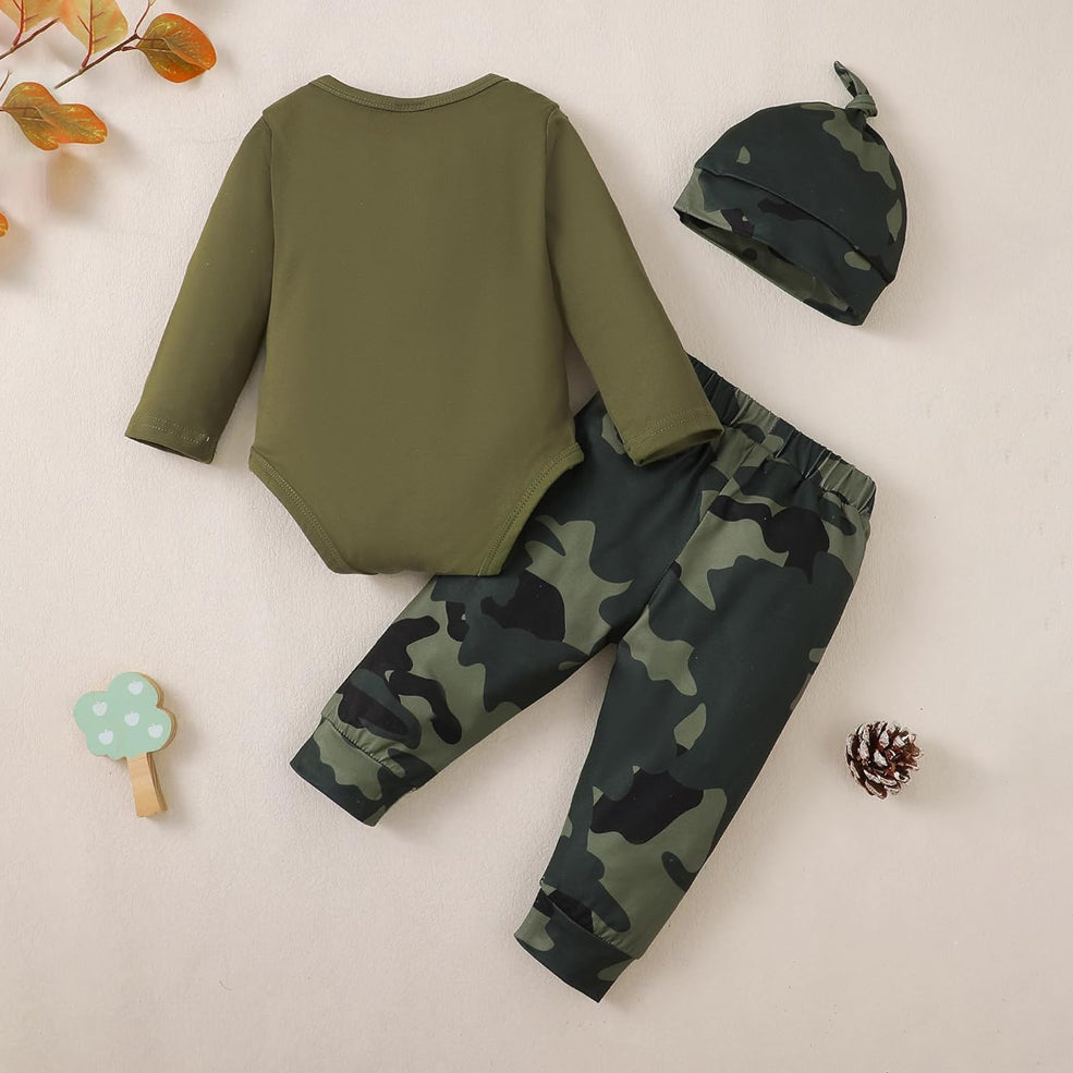3PCS Cooler Version Of Dad Letter Camouflage Printed Baby Set