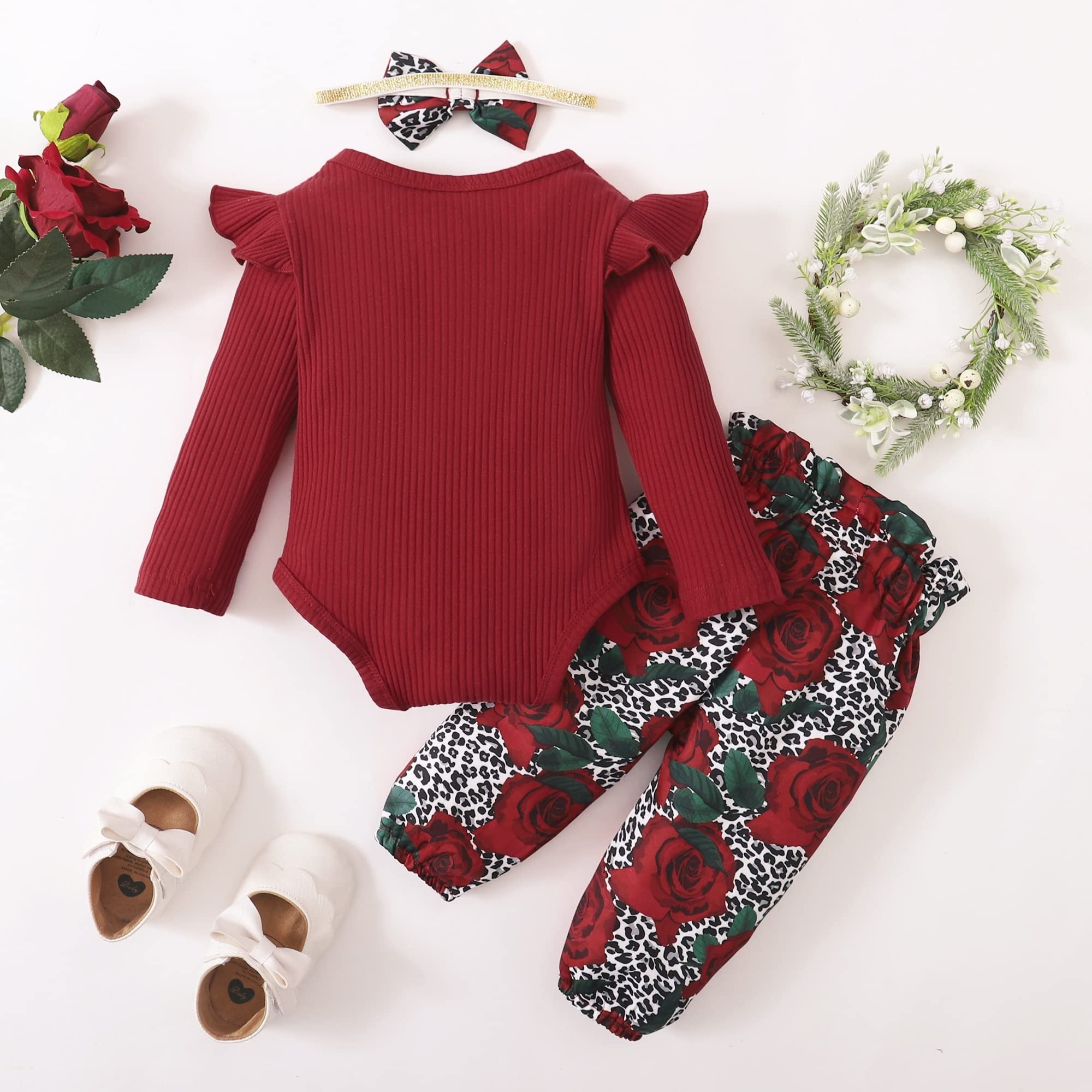 3PCS Refined Floral Print Long Sleeve Baby Set