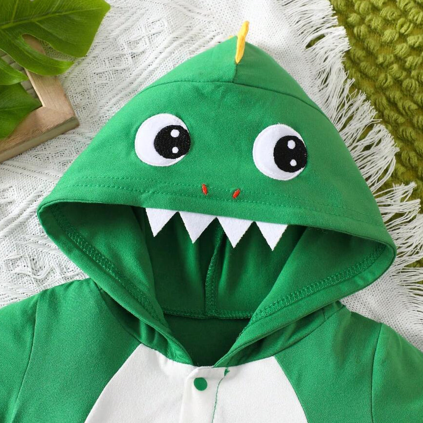 Casual Dinosaur Print Short Sleeve Hoodie Baby Jumpsuit