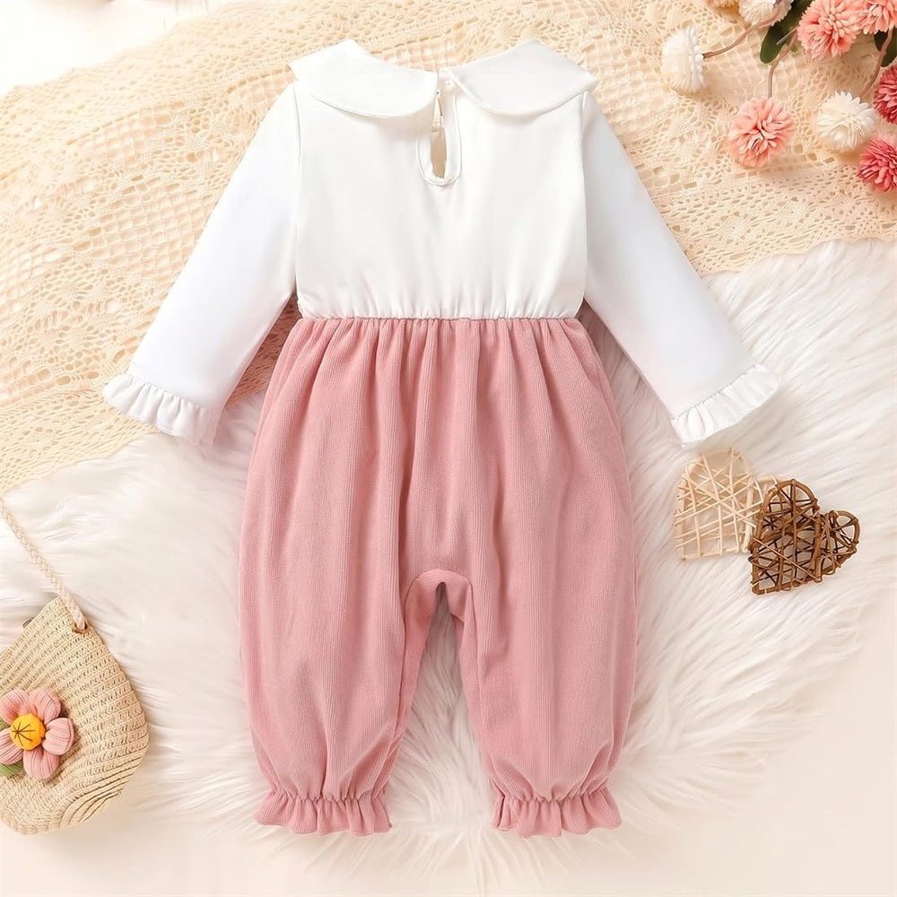 Stylish Floral Embroidery Long Sleeve Baby Jumpsuit