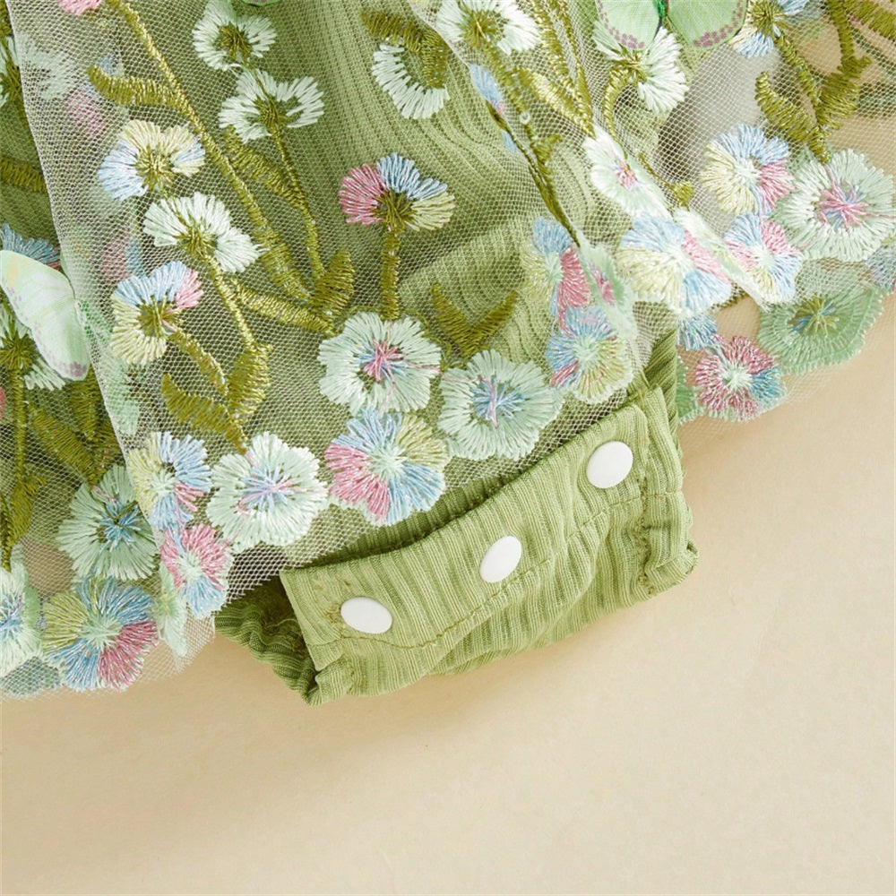 2PCS Summer Butterfly Decor Tulle Skirt Baby Romper