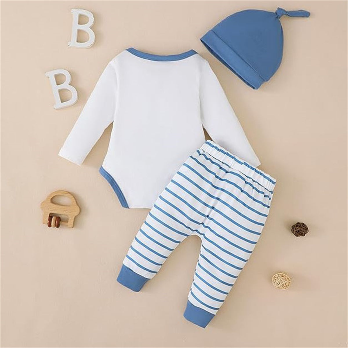 3PCS Dog Stripe Print Long Sleeve Baby Set