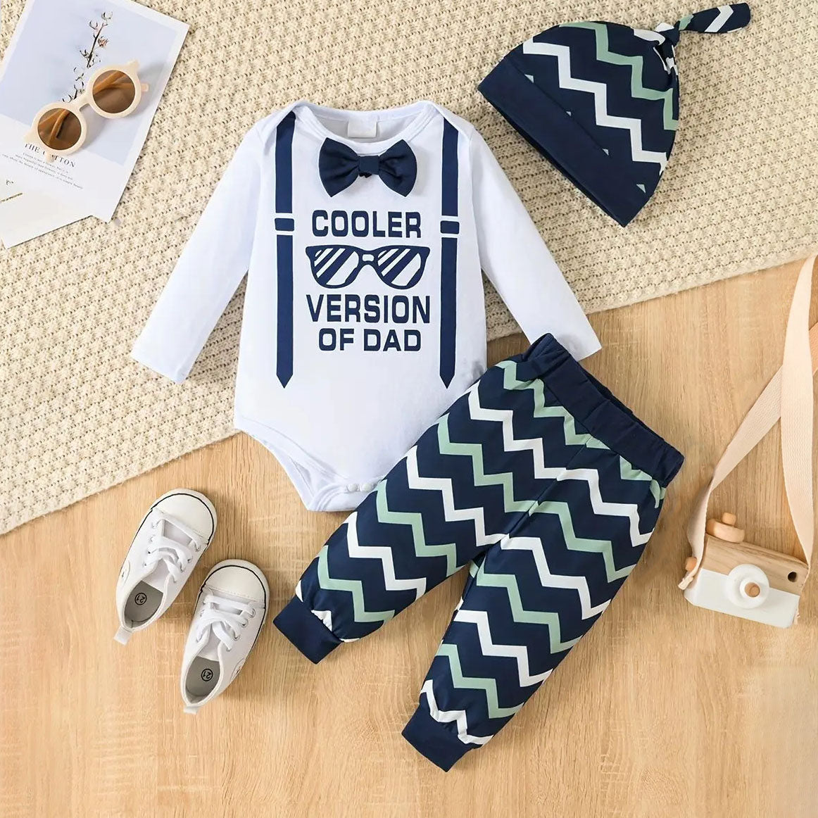 3PCS Cooler Version of Dad Letter Stripe Printed Baby Set