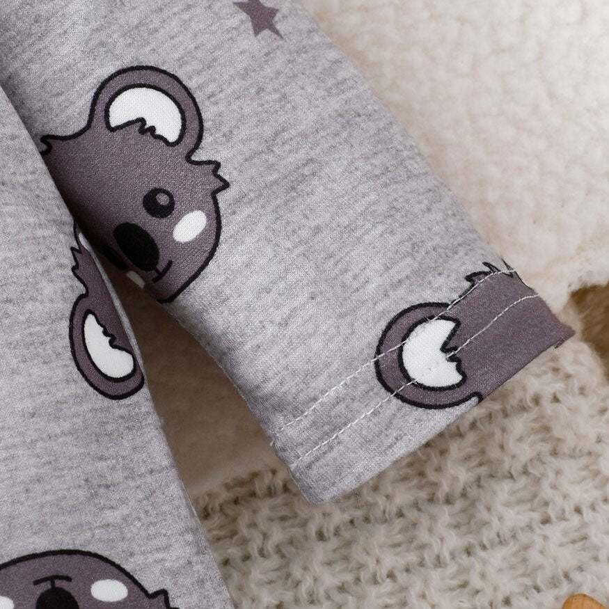 2PCS Adorable Cartoon Koala Printed Long Sleeve Baby Jumpsuit