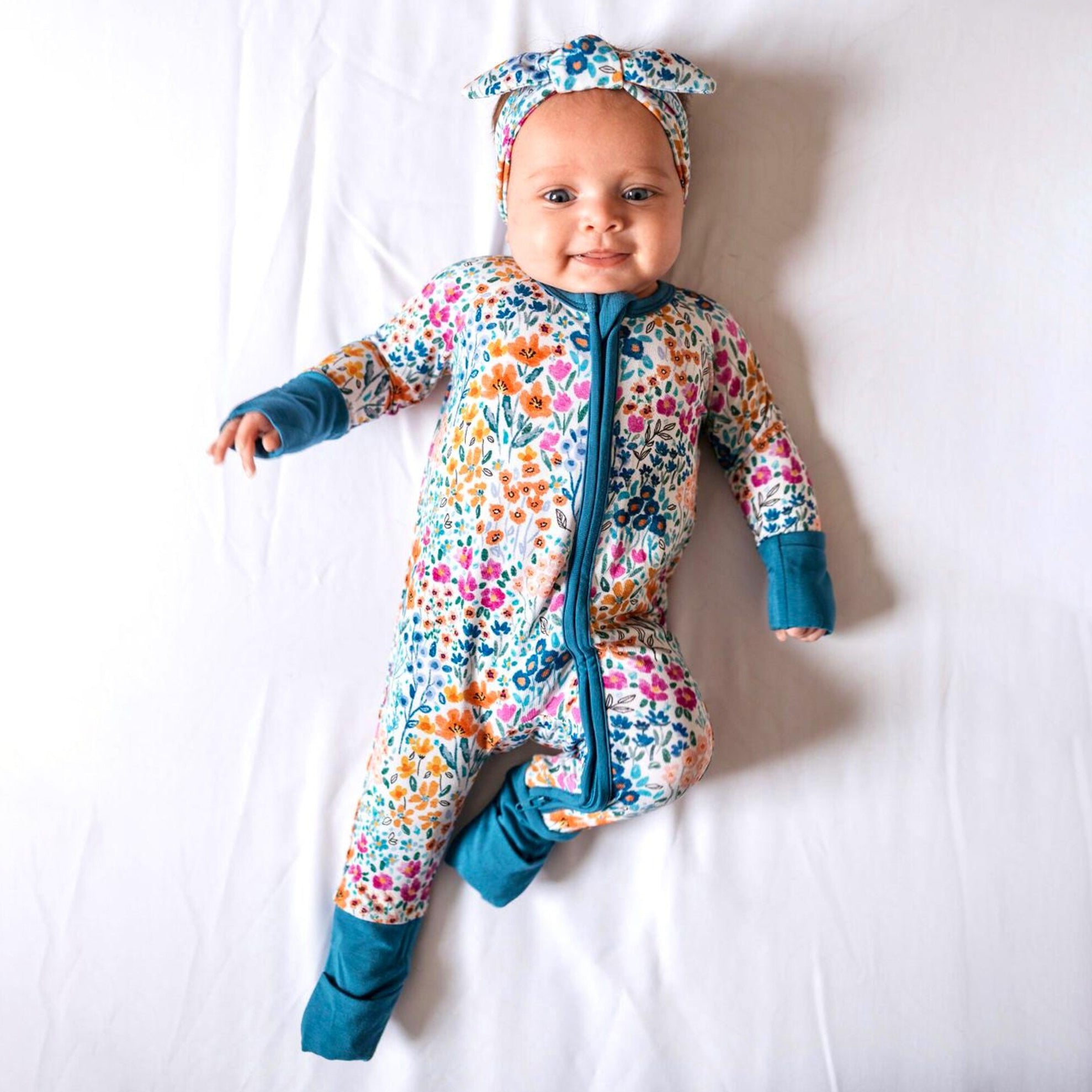 2PCS Timeless Floral Printed Zipper Baby Jumpsuit