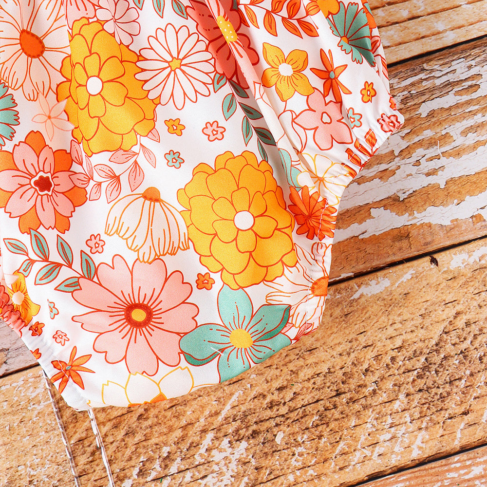 Summer Multicolor Floral Print Sleeveless Baby Romper