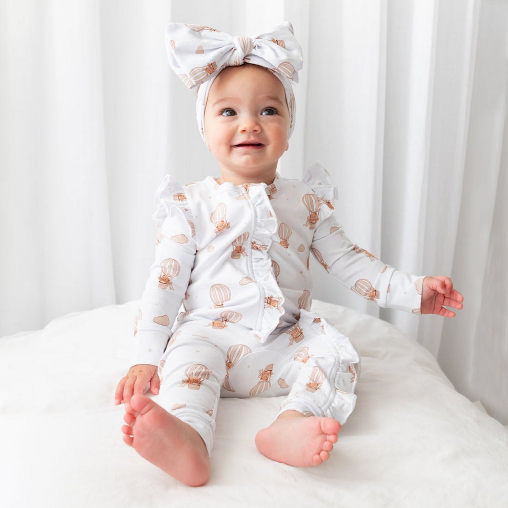 2PCS Hot Air Balloon Teddy Frill Zip Baby Jumpsuit