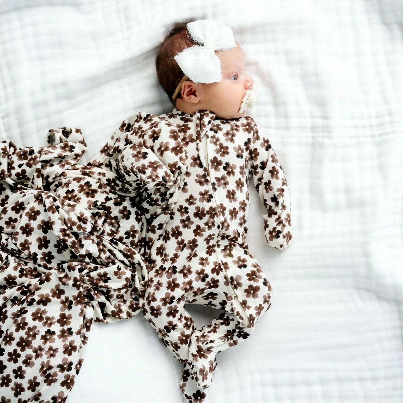 Pretty Floral Printed Zipper Long Sleeve Baby Jumpsuit