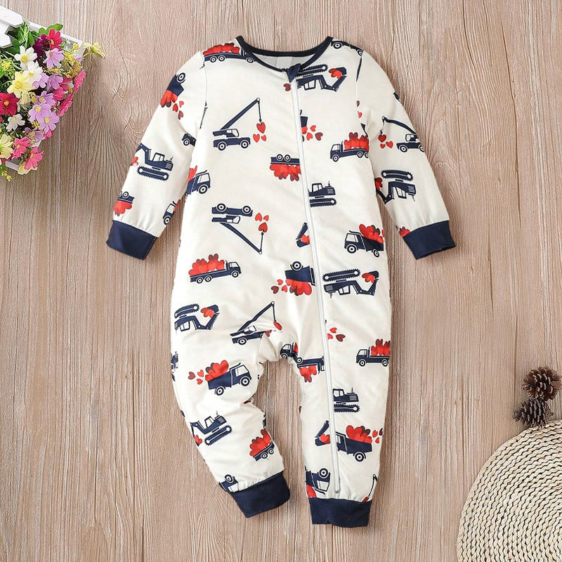 Stylish Car Heart Printed Long Sleeve Baby Jumpsuit