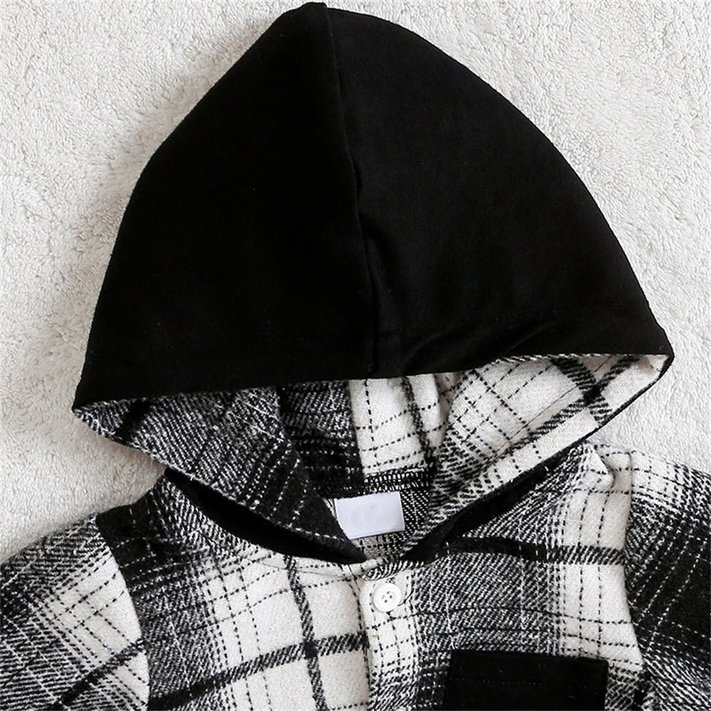 2PCS Timeless Plaid Print Long Sleeve Hoodie Baby Boy Set