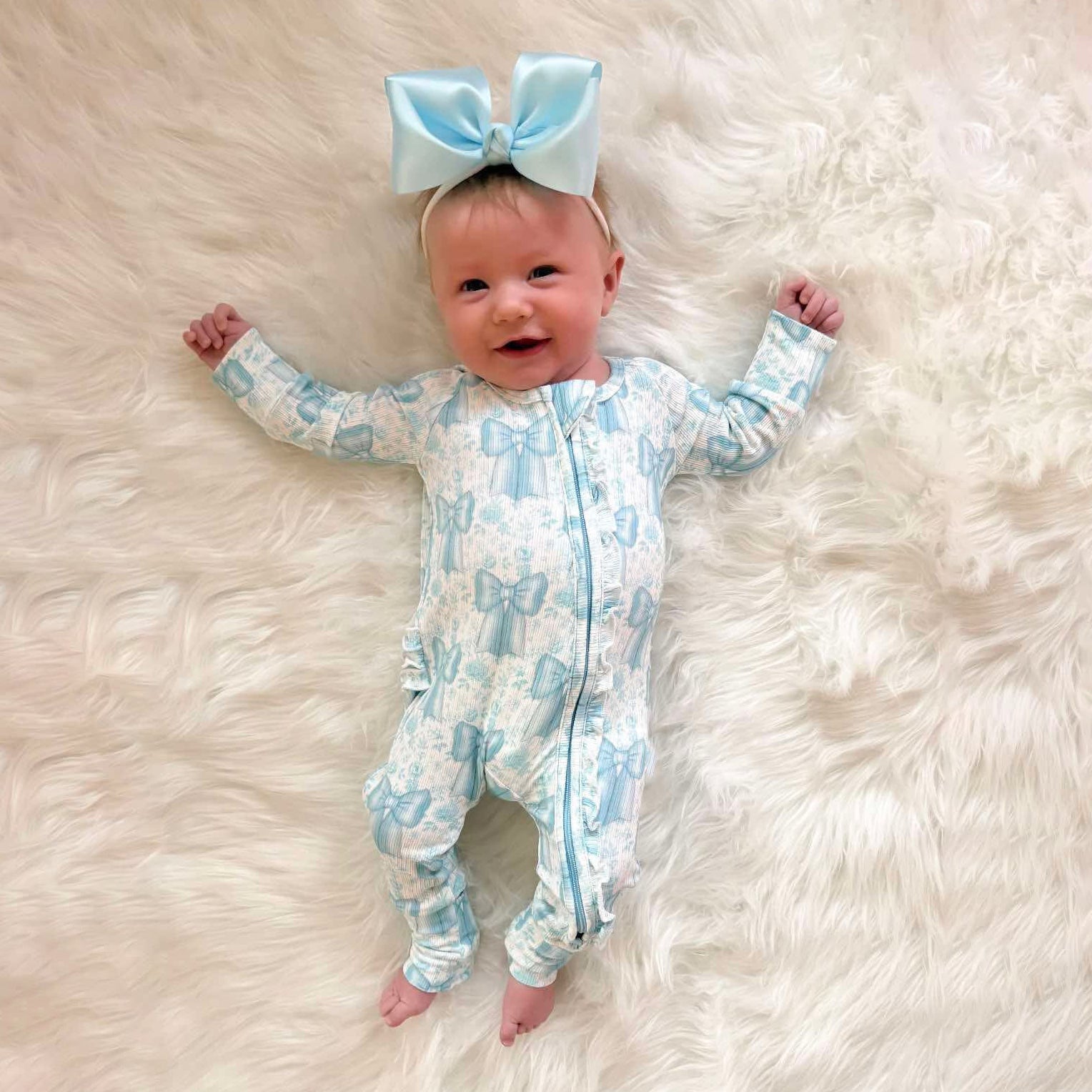 Pretty Bow Printed Long Sleeve Baby Jumpsuit