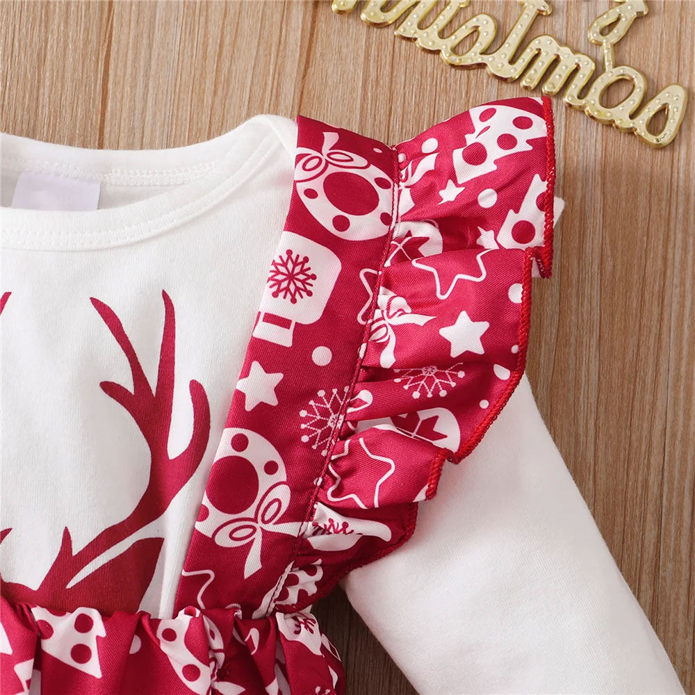 3PCS Merry Christmas Letter Reindeer Print Long Sleeve Baby Set