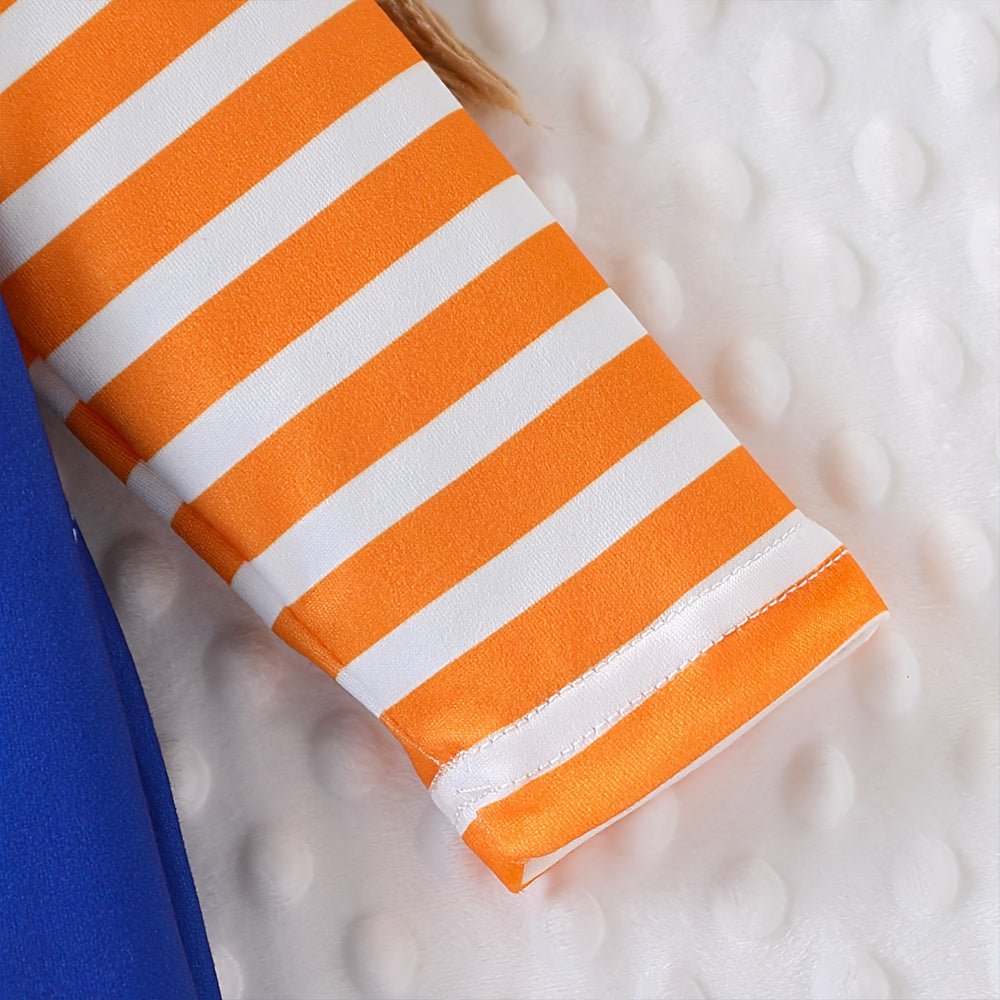 Lovely Cartoon Pet Puppy & Stripe Print Long Sleeve Baby Jumpsuit