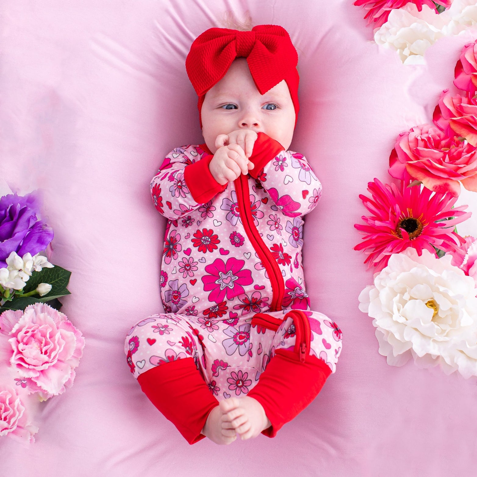 2PCS Pretty Allover Floral Printed Long Sleeve Baby Jumpsuit