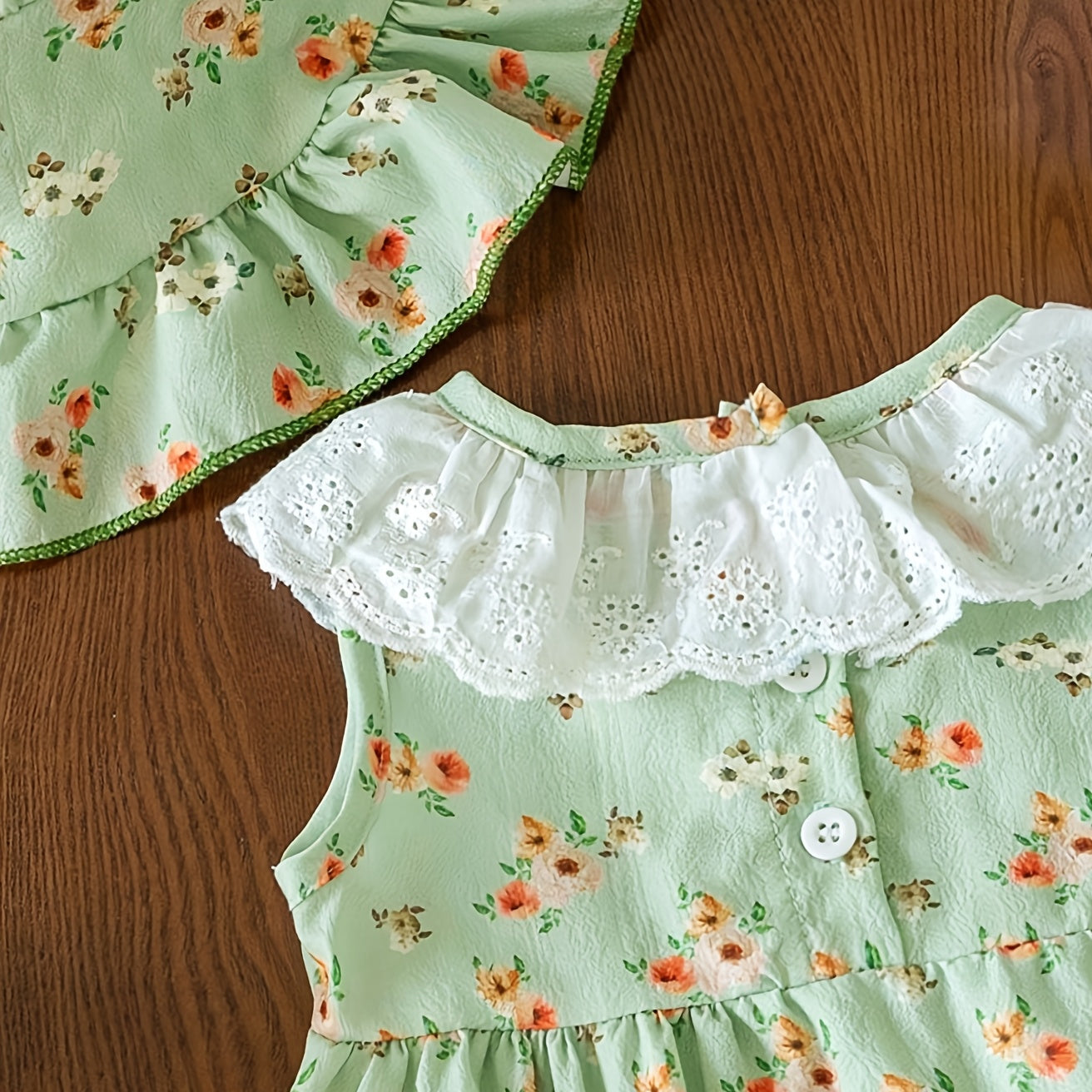 2PCS Sweet Floral Print Sleeveless Baby Girl Romper