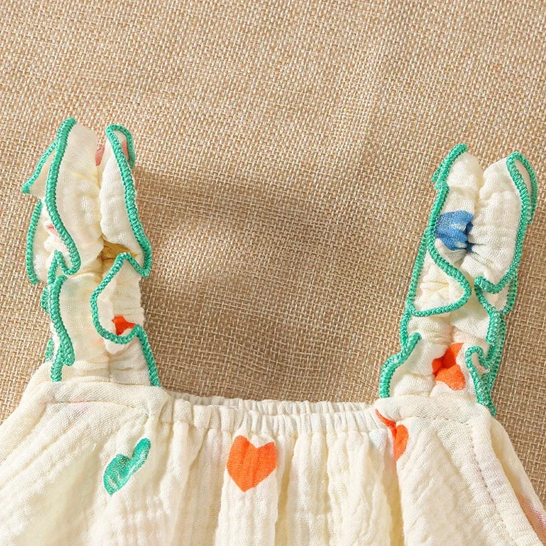 2PCS Fresh Heart Print Sleeveless With Hat Baby Romper