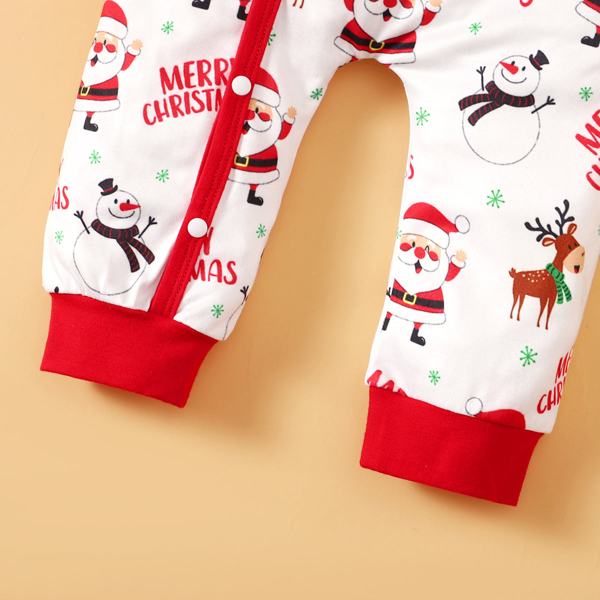 2PCS Merry Christmas Letter Santa Claus Printed Baby Jumpsuit With Hat