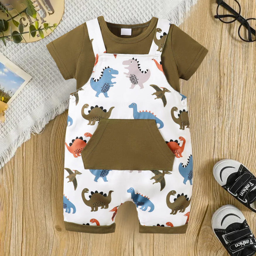 2PCS Cute Dinosaur Printed Short Sleeve Baby Set