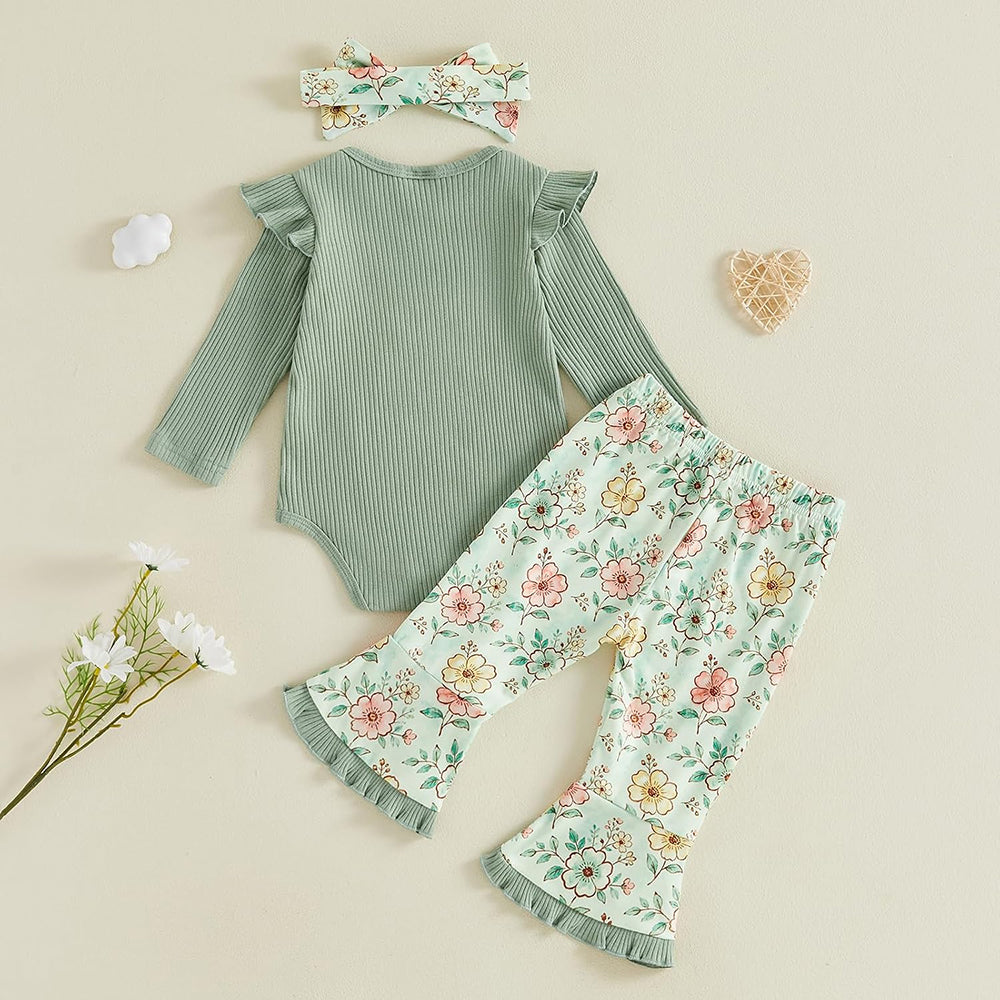 3PCS Daddy's Little Girl Mommy's Whole World Letter Floral Print Baby Set