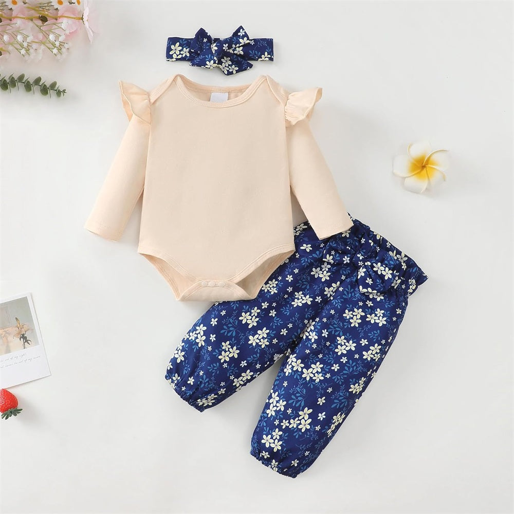 3PCS Comfy Floral Printed Long Sleeve Baby Set