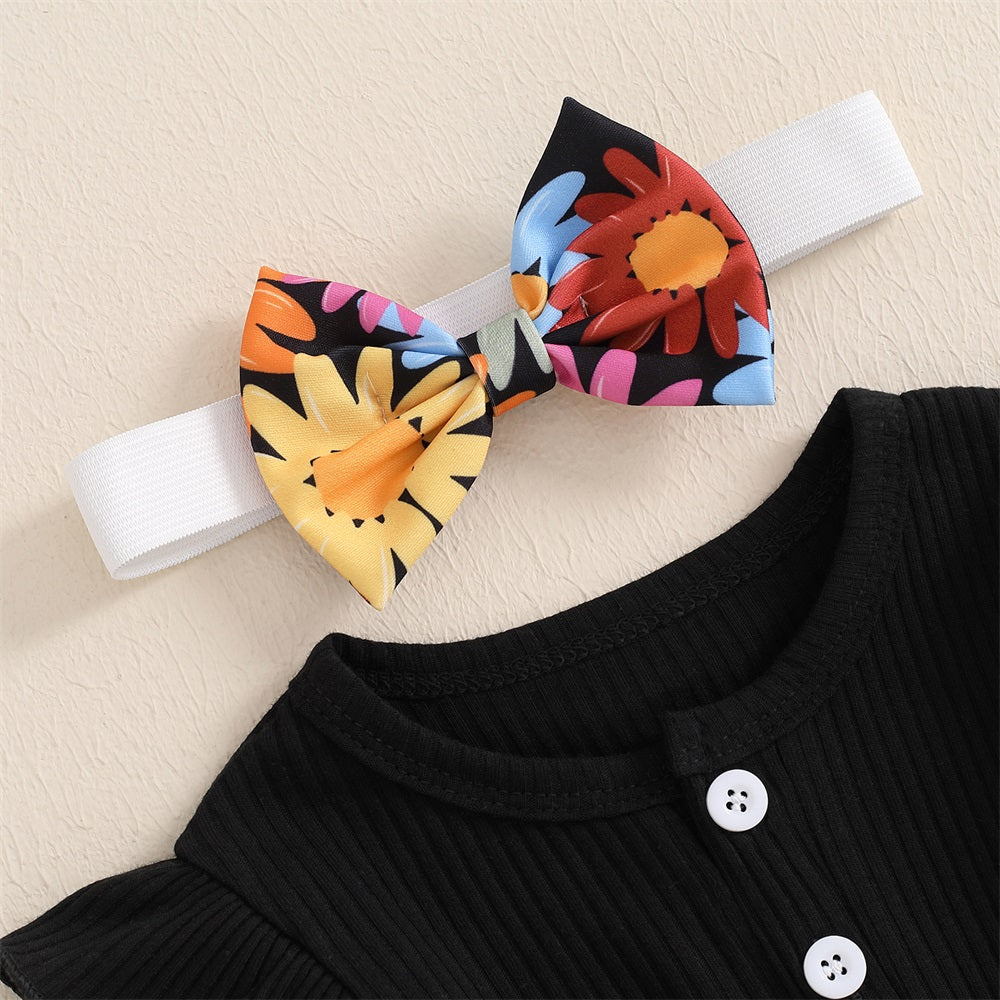 3PCS Comfy Cute Floral Print Long Sleeve Baby Set