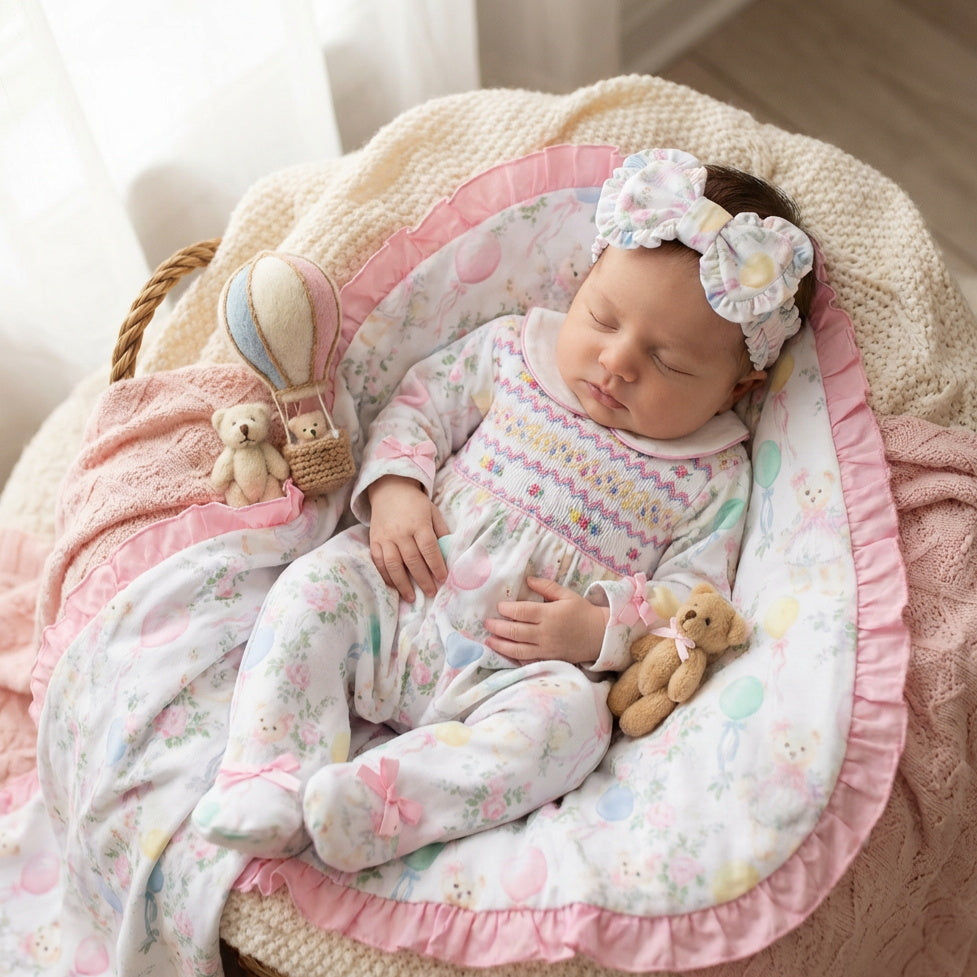 2PCS Lovely Teddy Bear & Balloon Print Long Sleeve Baby Jumpsuit
