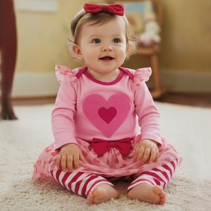 3PCS Timeless Heart Printed Mesh Baby Set