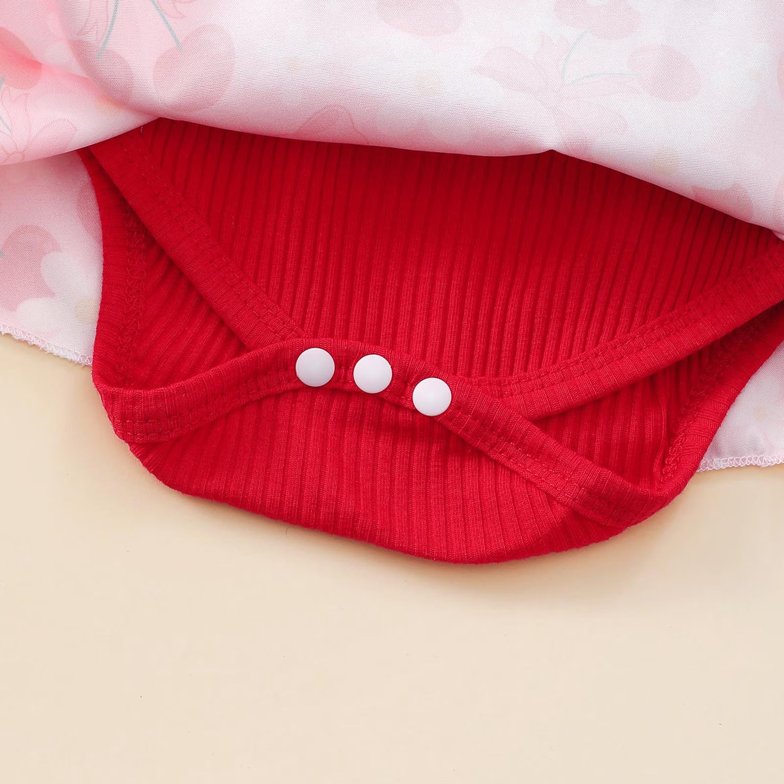 2PCS Cherry Bow Floral Printed Ruffled Sleeveless Baby Romper