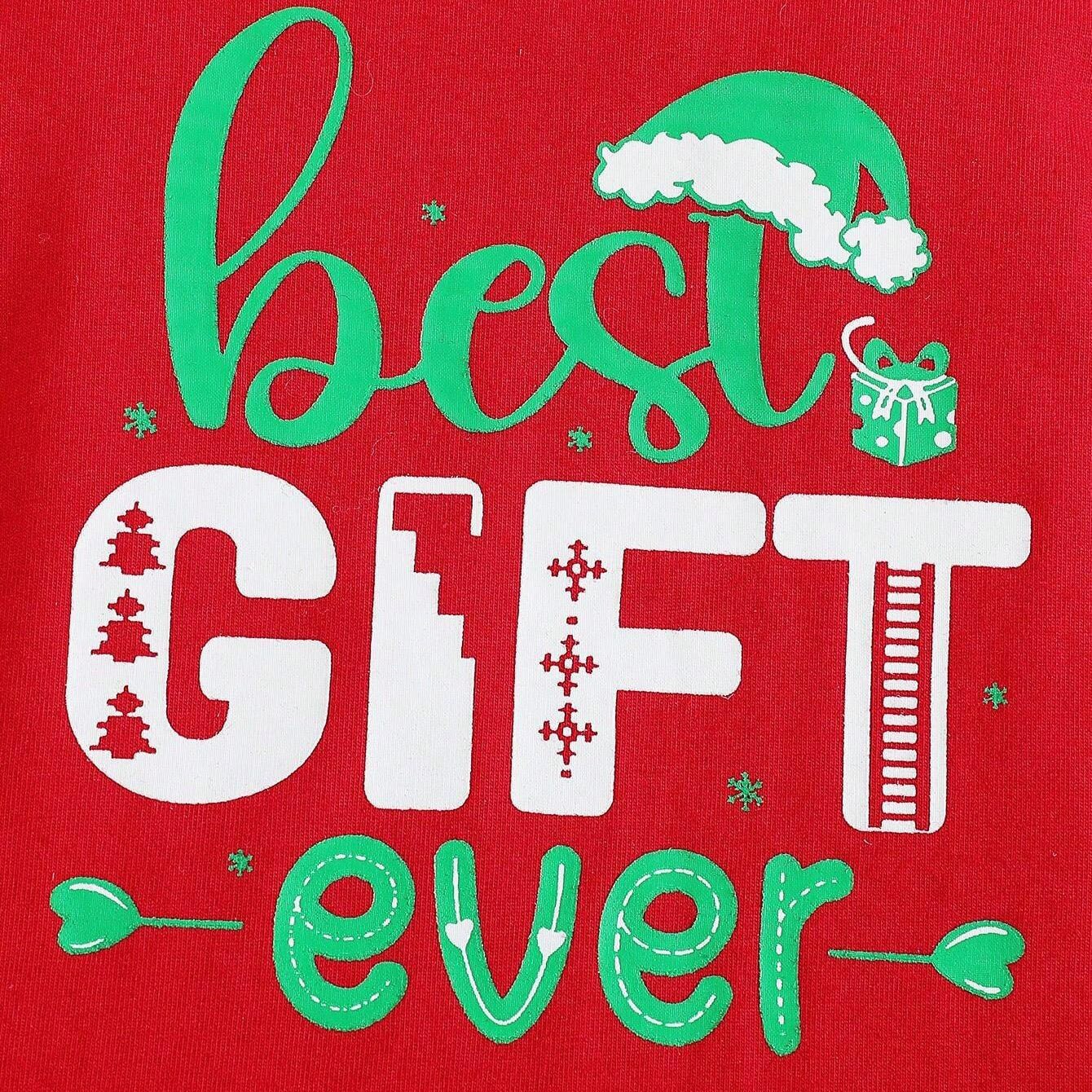 3PCS Best Gift Ever Letter Christmas Pattern Printed Long Sleeve Baby Set