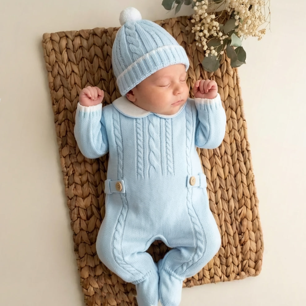 2PCS Peter Pan Collar Knit Solid Color Long Sleeve Baby Jumpsuit