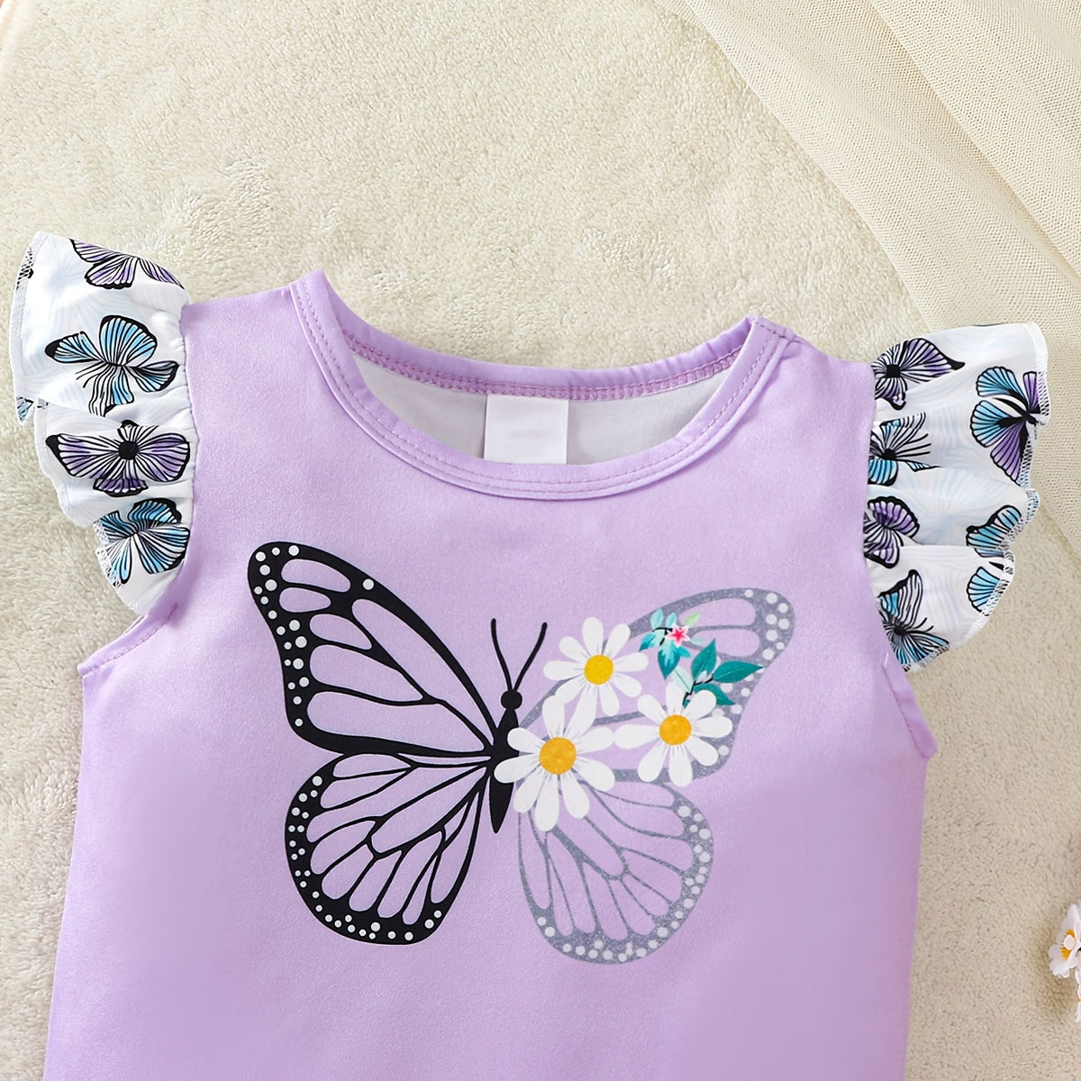 3PCS Elegant Butterfly Printed Flutter Sleeve Baby Set