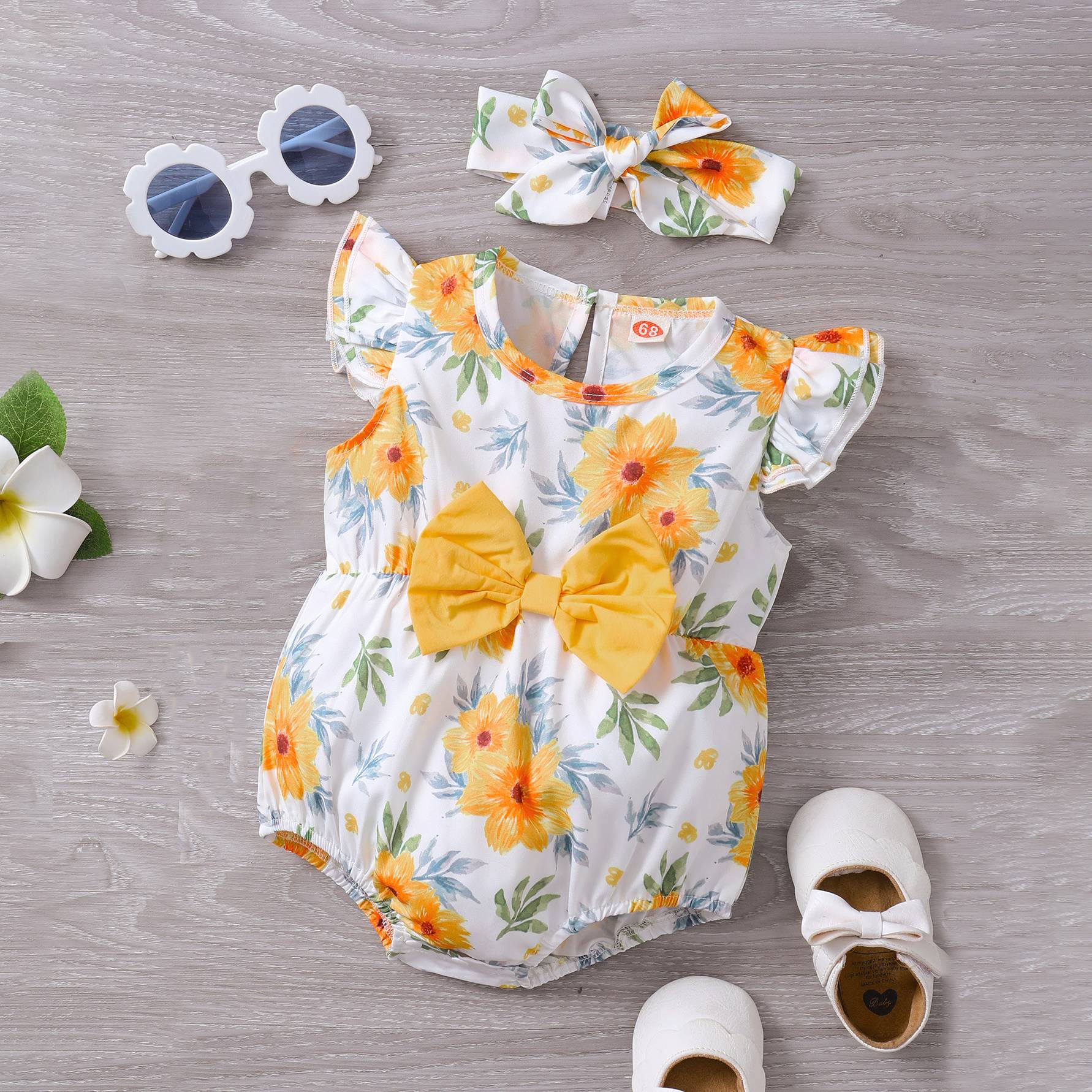 2PCS Cute Floral Printed Sleeveless Baby Romper