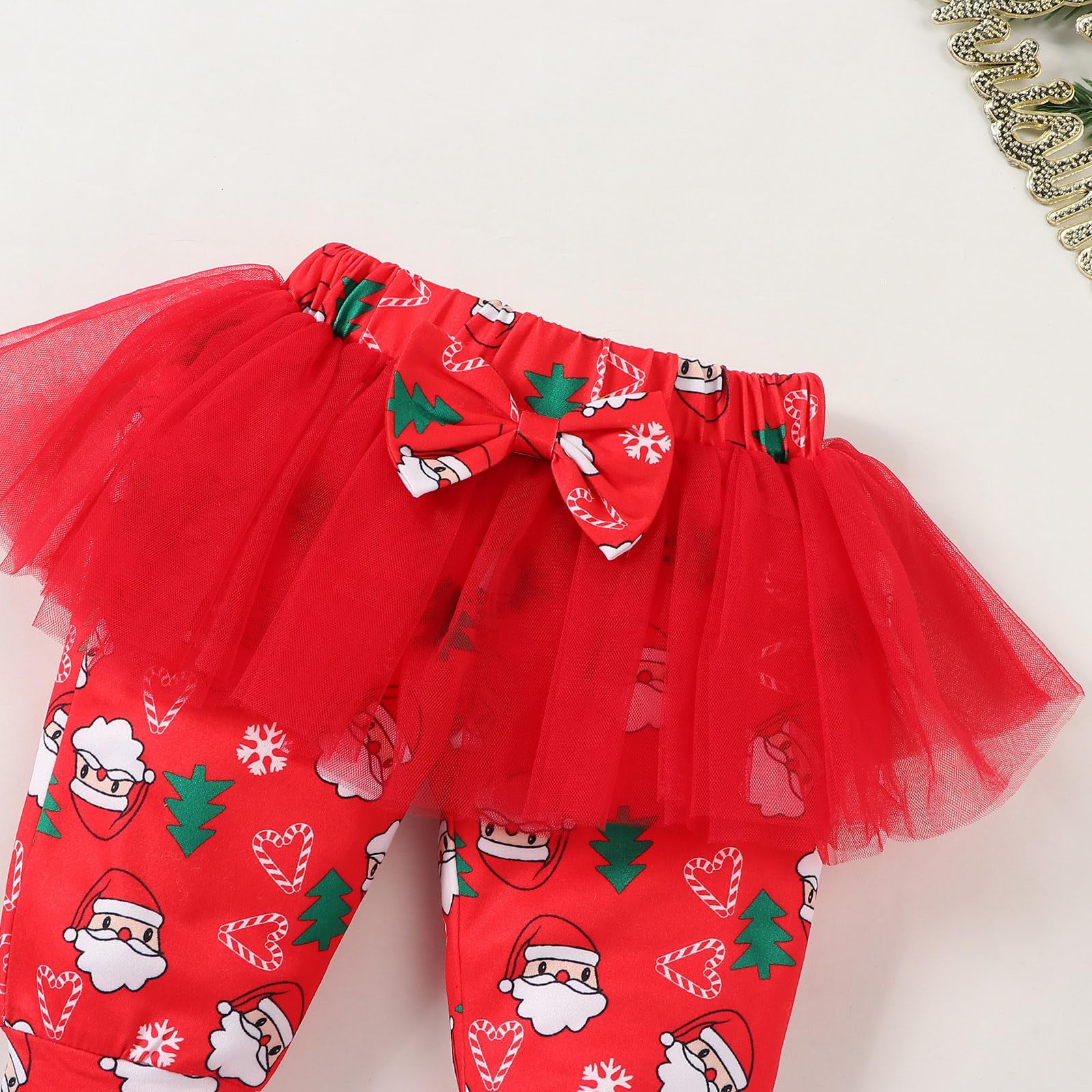 3PCS My 1st Christmas Santa Claus Print Ruffle Long Sleeve Baby Set